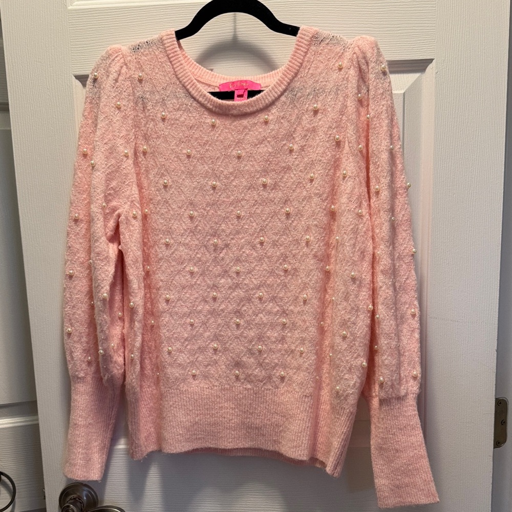 Lilly Pulitzer Blush Pink Pearl-Embellished Crewneck Sweater
